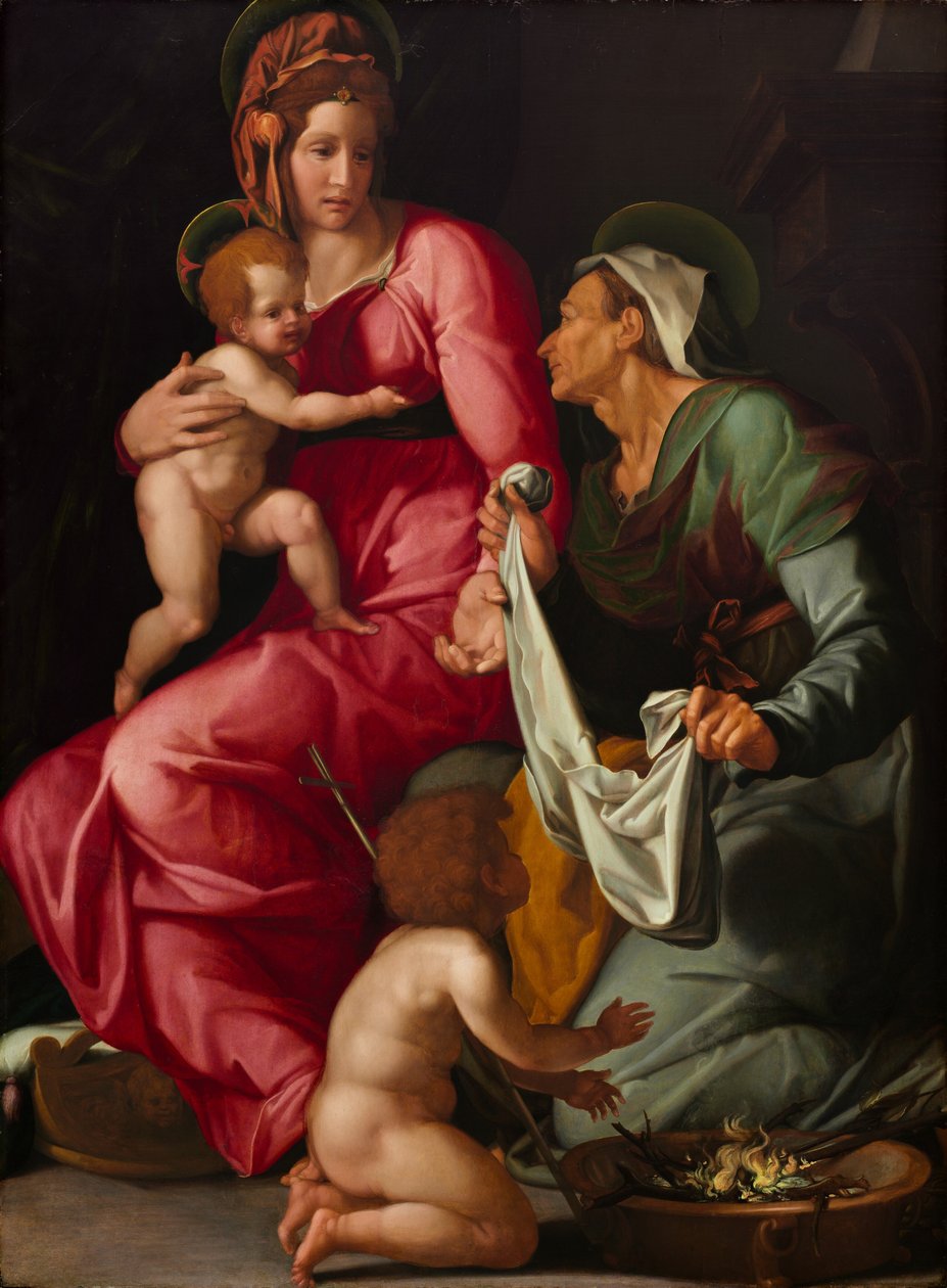Madonna und Kind mit der heiligen Elisabeth und dem heiligen Johannes dem Täufer, ca. 1535 von Jacopino del Conte