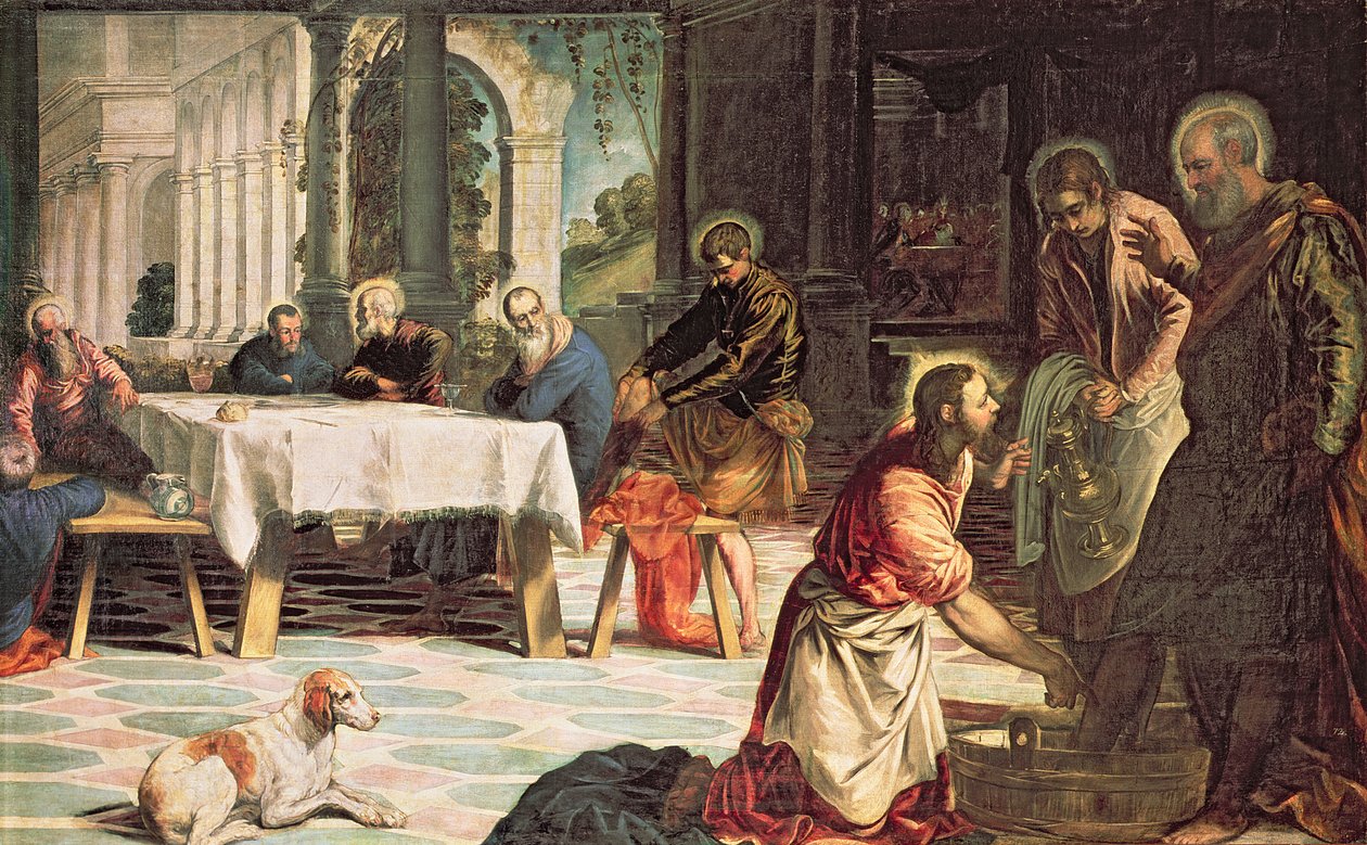 Christus wäscht die Füße der Jünger (Detail), ca. 1547 von Jacopo Robusti Tintoretto