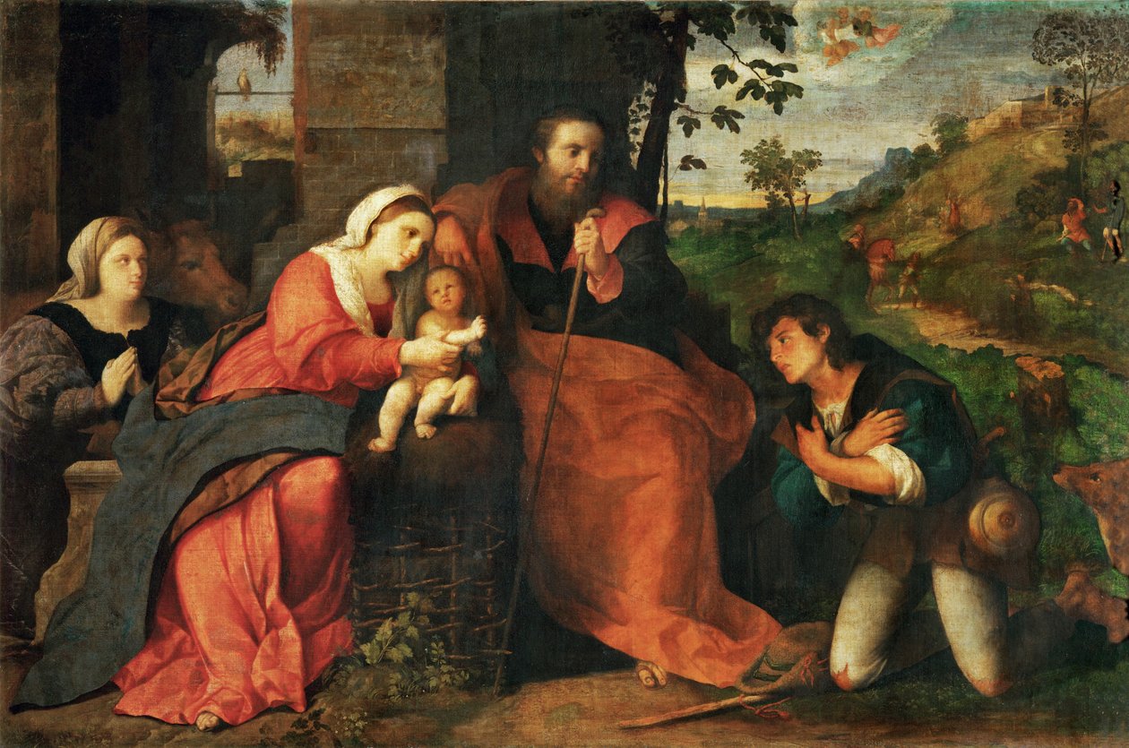 Die Anbetung der Hirten mit weiblicher Stifterin von Jacopo (c.1480 1528) Palma