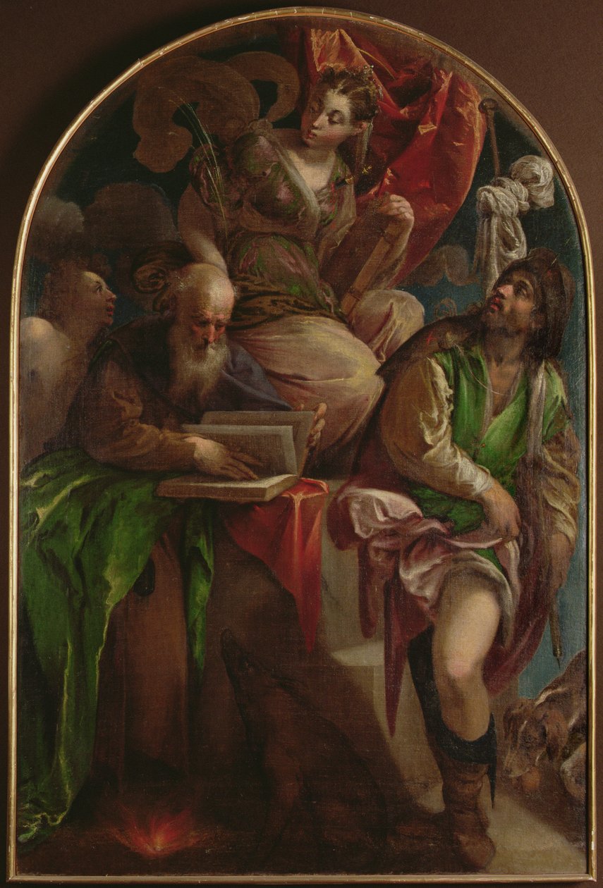 St. Justina von Padua auf dem Thron mit St. Sebastian, St. Antonius Abt und St. Rochus, ca. 1557-60 von Jacopo Bassano