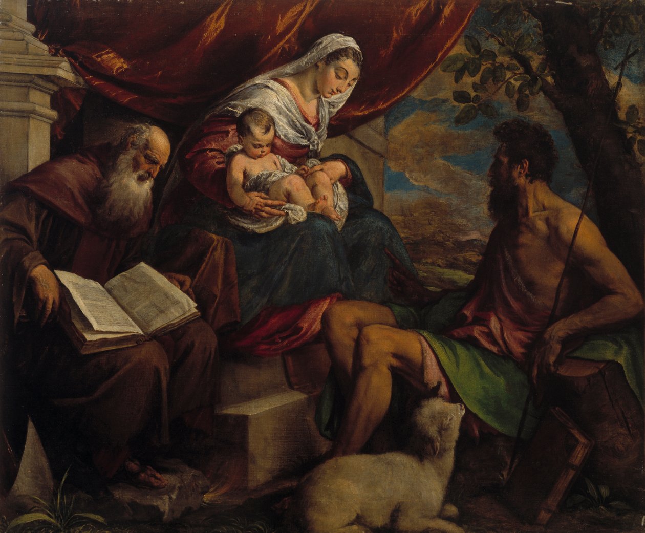 Jungfrau und Kind mit Johannes dem Täufer und dem Heiligen Antonius dem Abt von Jacopo Bassano il vecchio