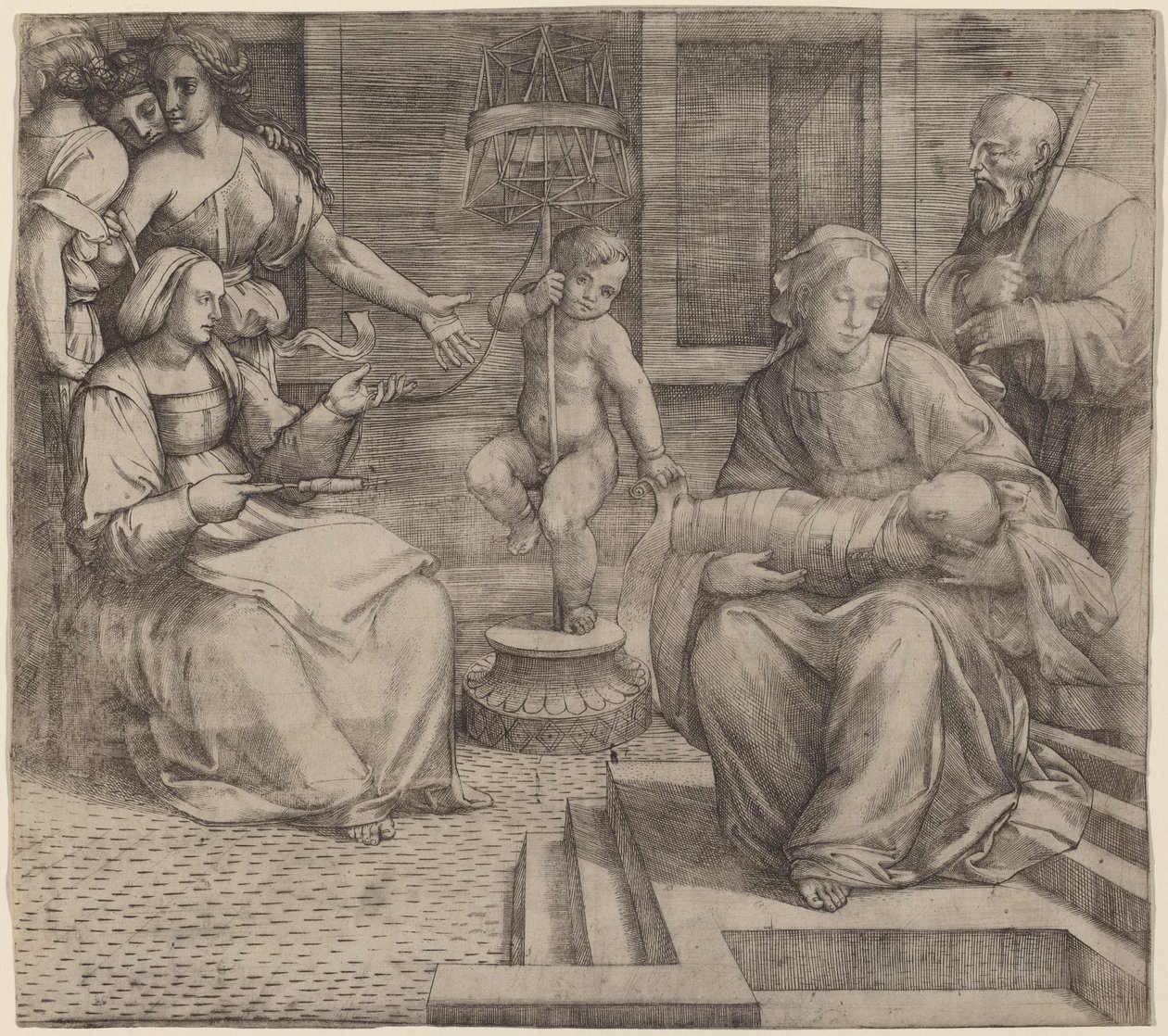 Heilige Familie mit der heiligen Elisabeth und dem kleinen Johannes dem Täufer von Jacopo Francia