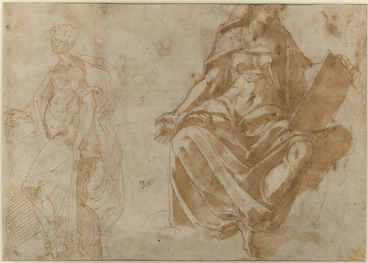 Heilige Cäcilia und eine sitzende weibliche Figur, die ein Buch hält von Jacopo Ianguidi Bertoia