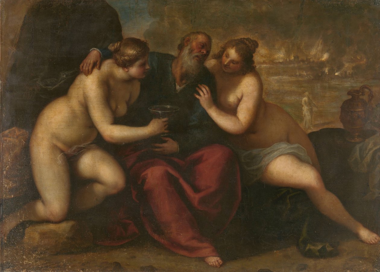 Lot und seine Töchter von Jacopo Il Giovane Palma