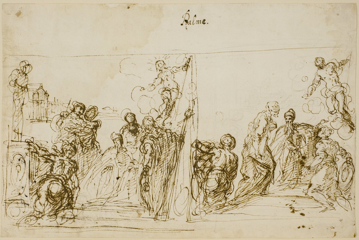 Zwei Kompositionsskizzen für das Votivbild von Doge Pasquale Cicogna, Sala del Pregadi, Palazzo Ducale, Venedig von Jacopo Palma