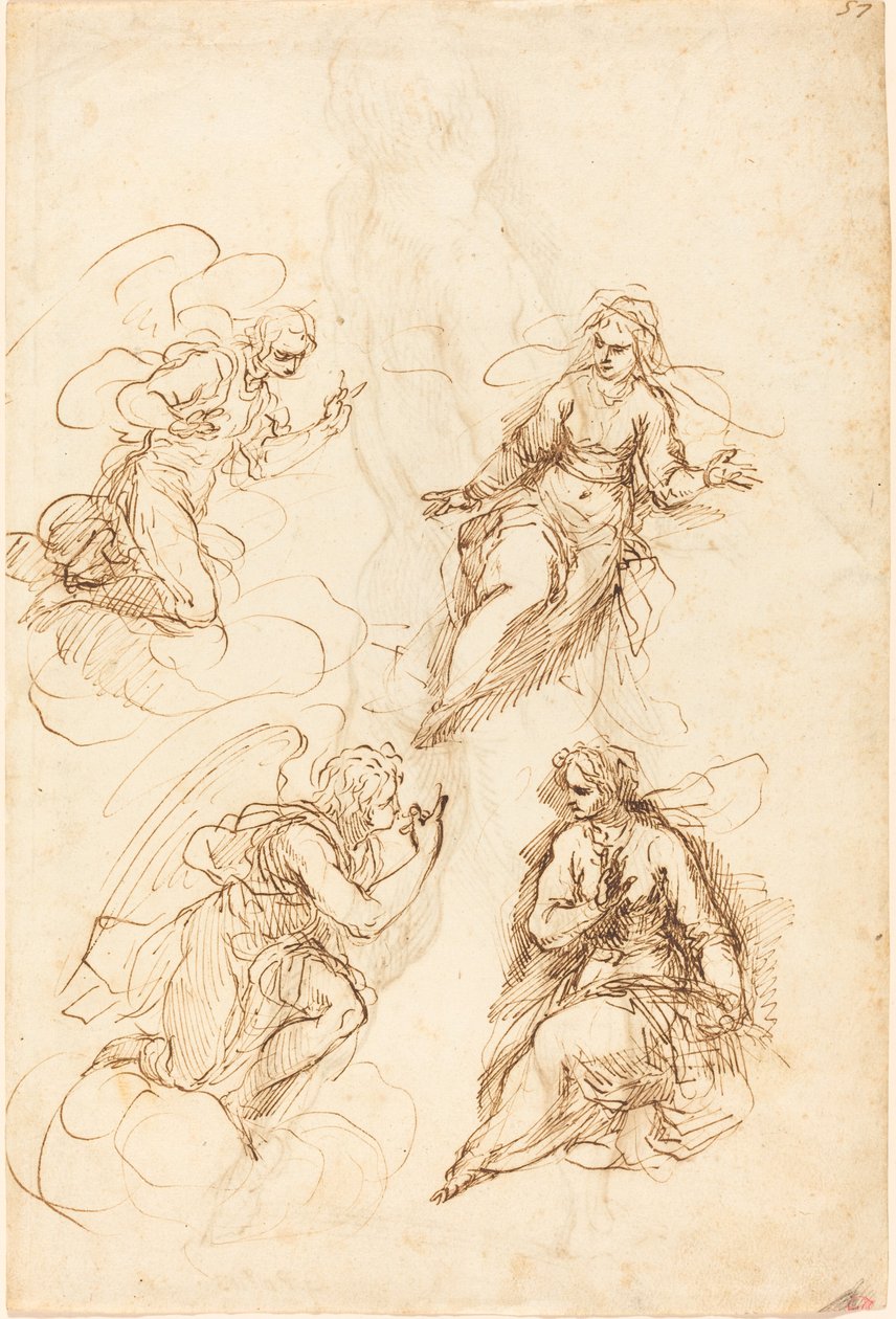 Studien für eine Verkündigung [recto] von Jacopo Palma il Giovane