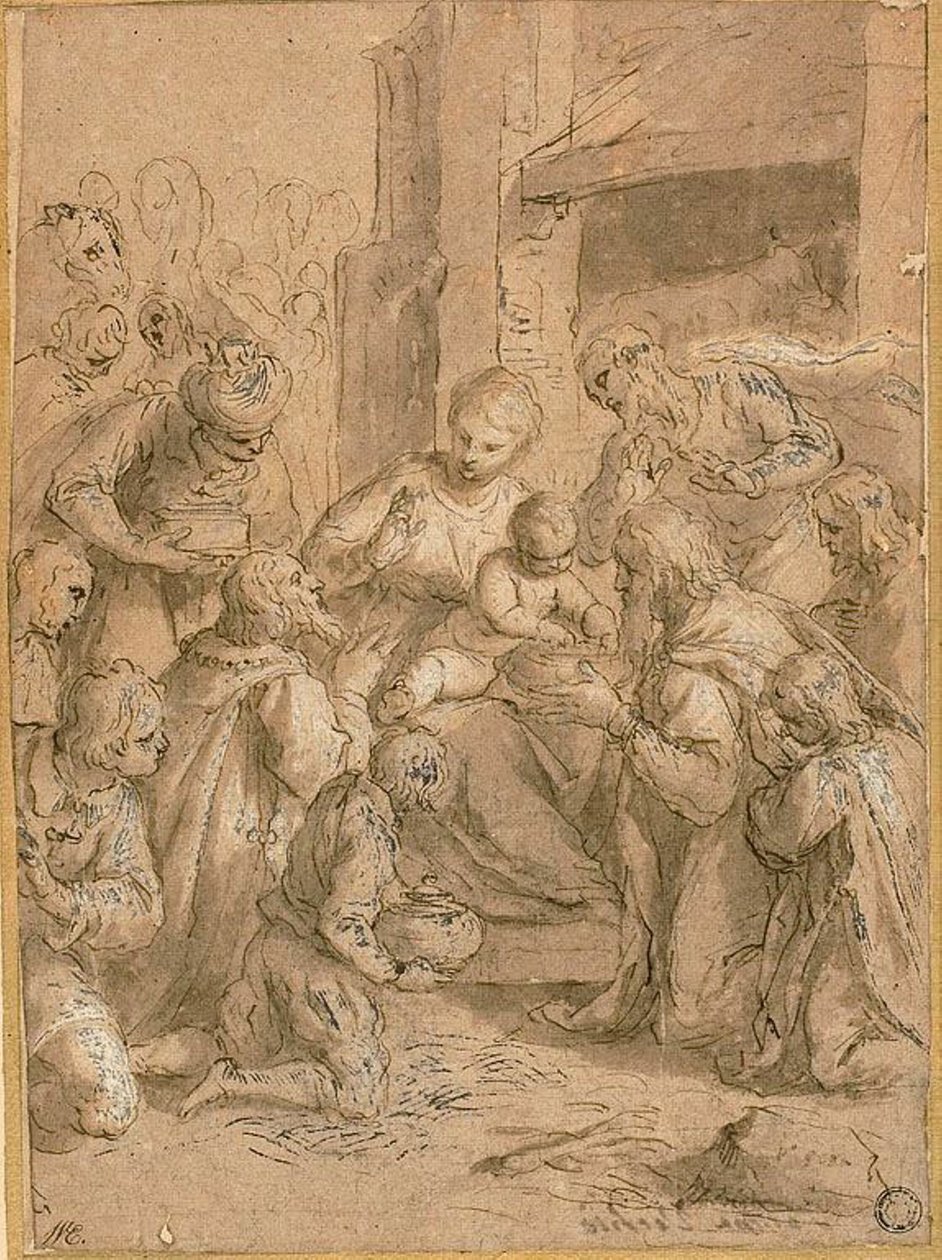 Studie zur Anbetung der Könige von Jacopo Palma il Giovane