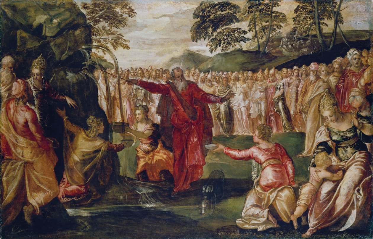 Moses schlägt auf den Felsen von Jacopo Robusti (workshop of) Tintoretto