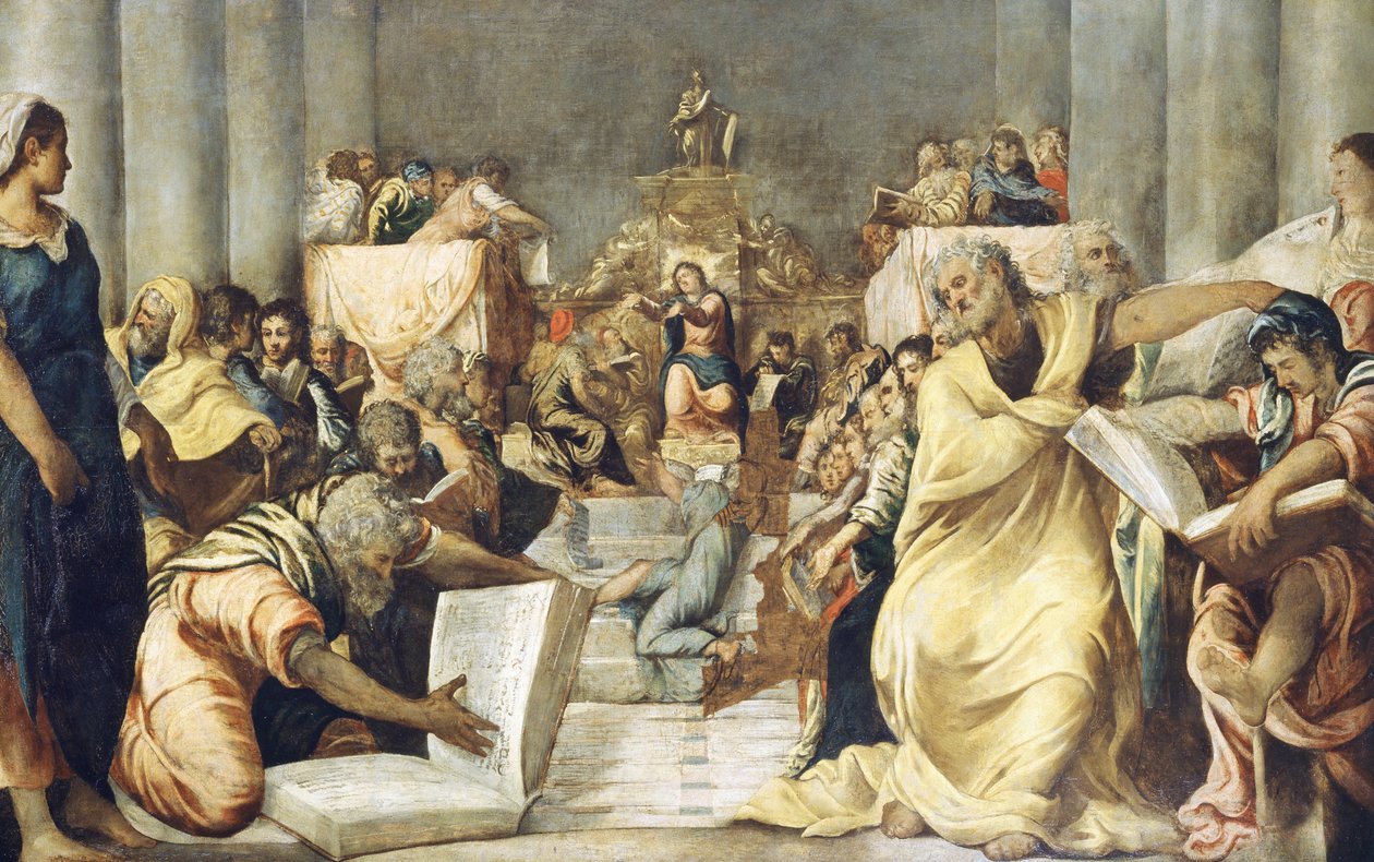 Jesus unter den Ärzten im Tempel von Jerusalem von Jacopo Robusti Tintoretto