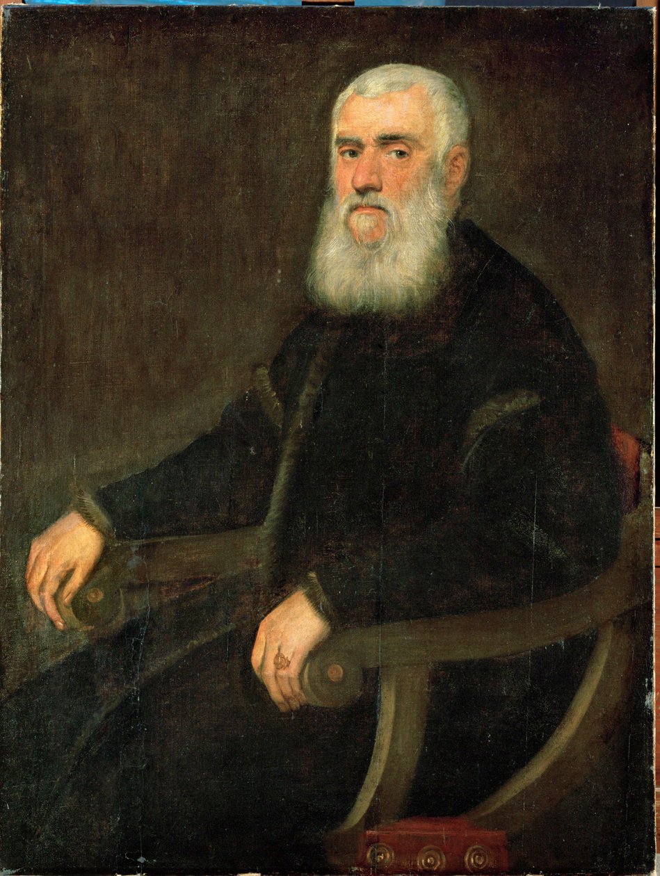 Mann mit weißem Bart in einem Sessel von Jacopo Robusti Tintoretto