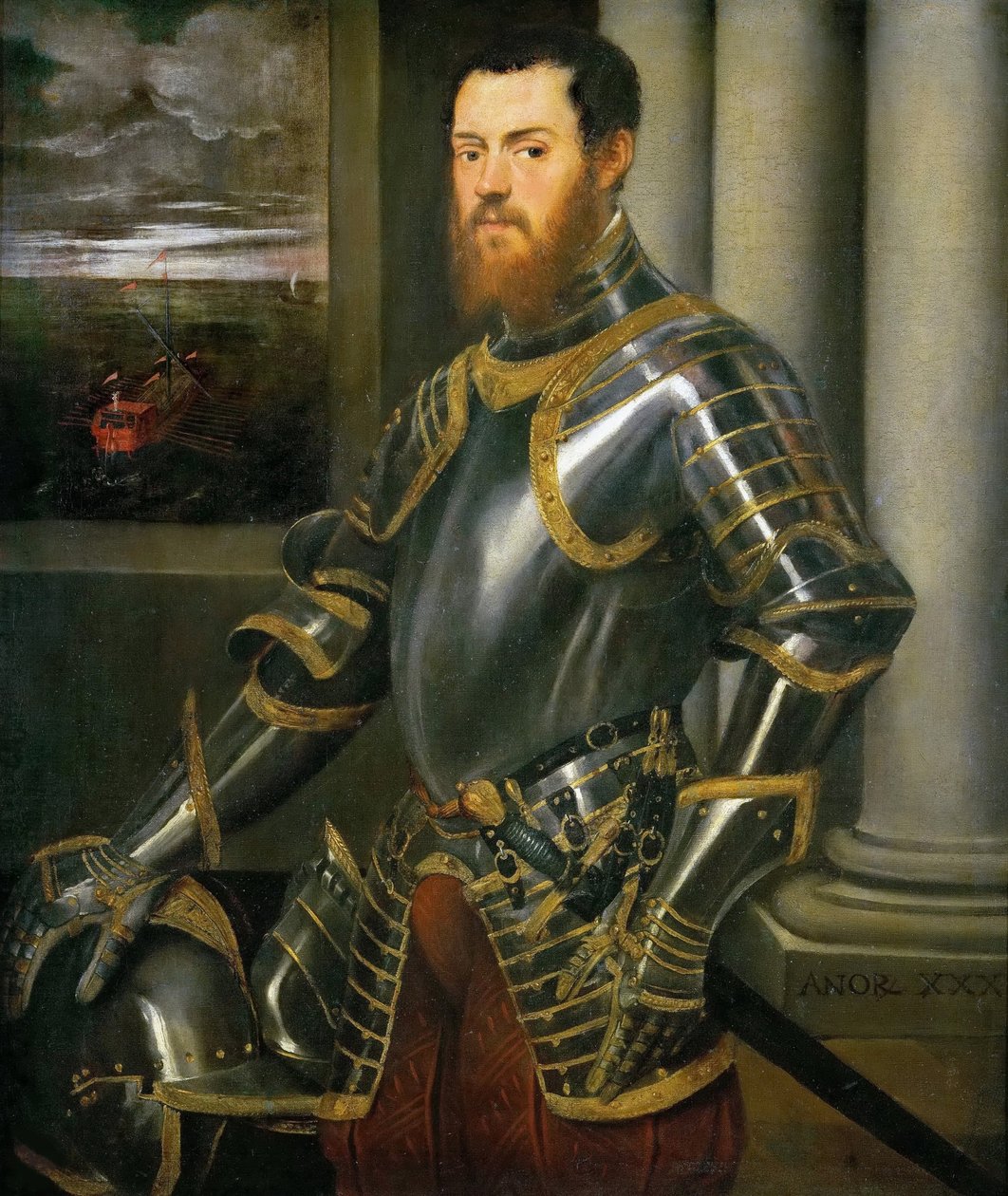 Porträt eines Mannes in einer goldverzierten Rüstung, ca. 1555 von Jacopo Robusti Tintoretto