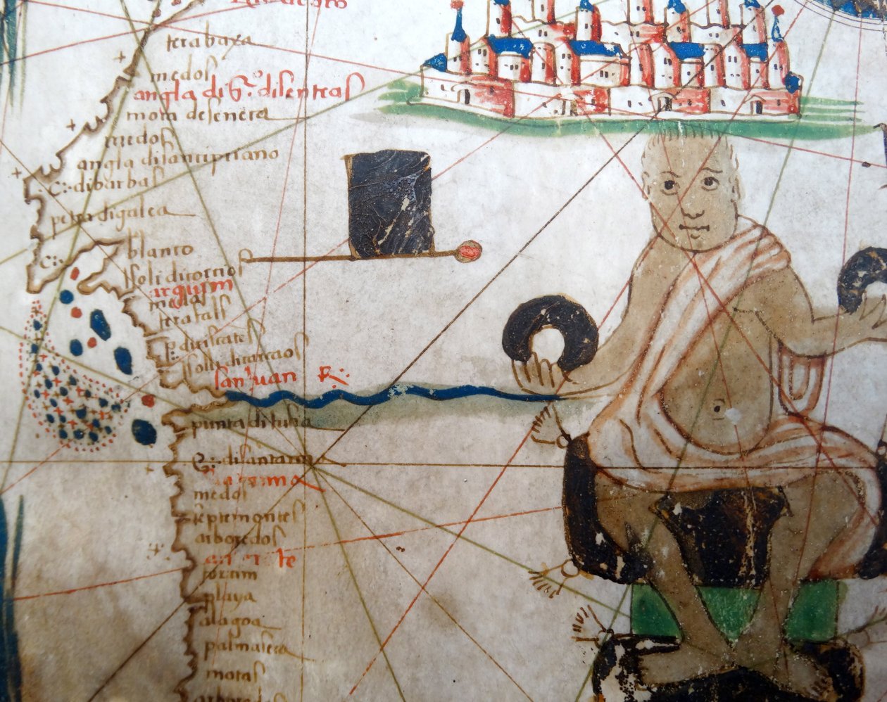 Detail eines afrikanischen Herrschers von einer Renaissance-Karte von Europa, nach Jacopo Russo, 1528 von Jacopo Russo