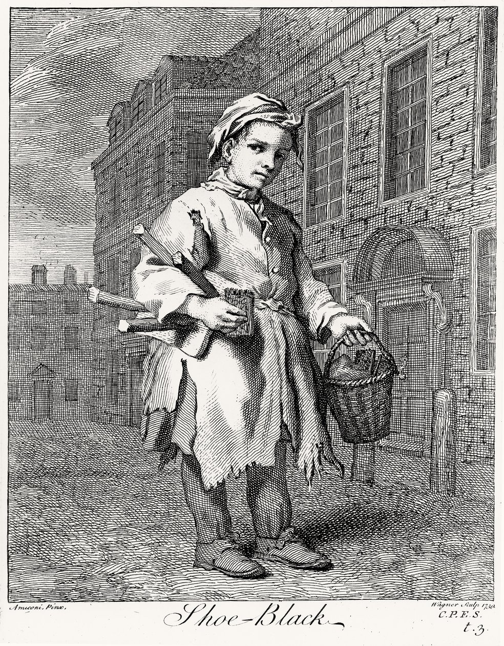 Der Schuhputzer, graviert von Wagner von Jacopo after Amiconi