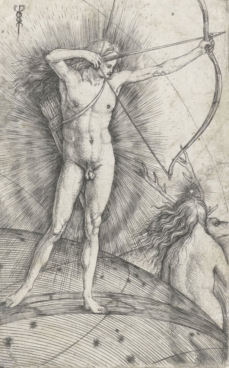 Apollo mit Bogen und Pfeil auf dem Himmelsglobus und Diana mit Hirsch, 1503-5 von Jacopo de Barbari
