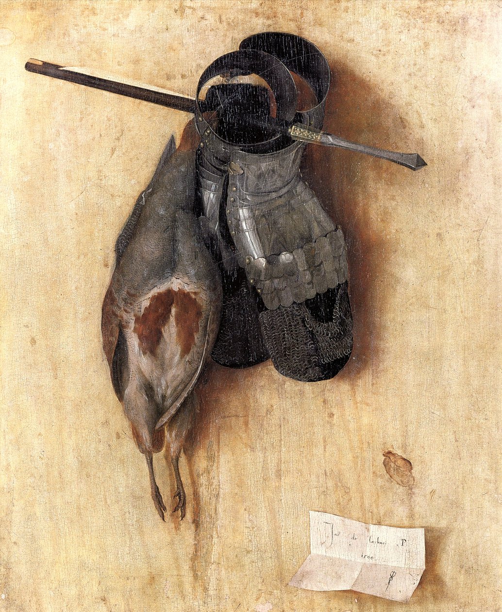 Stillleben mit Rebhuhn und Eisenhandschuhen von Jacopo de