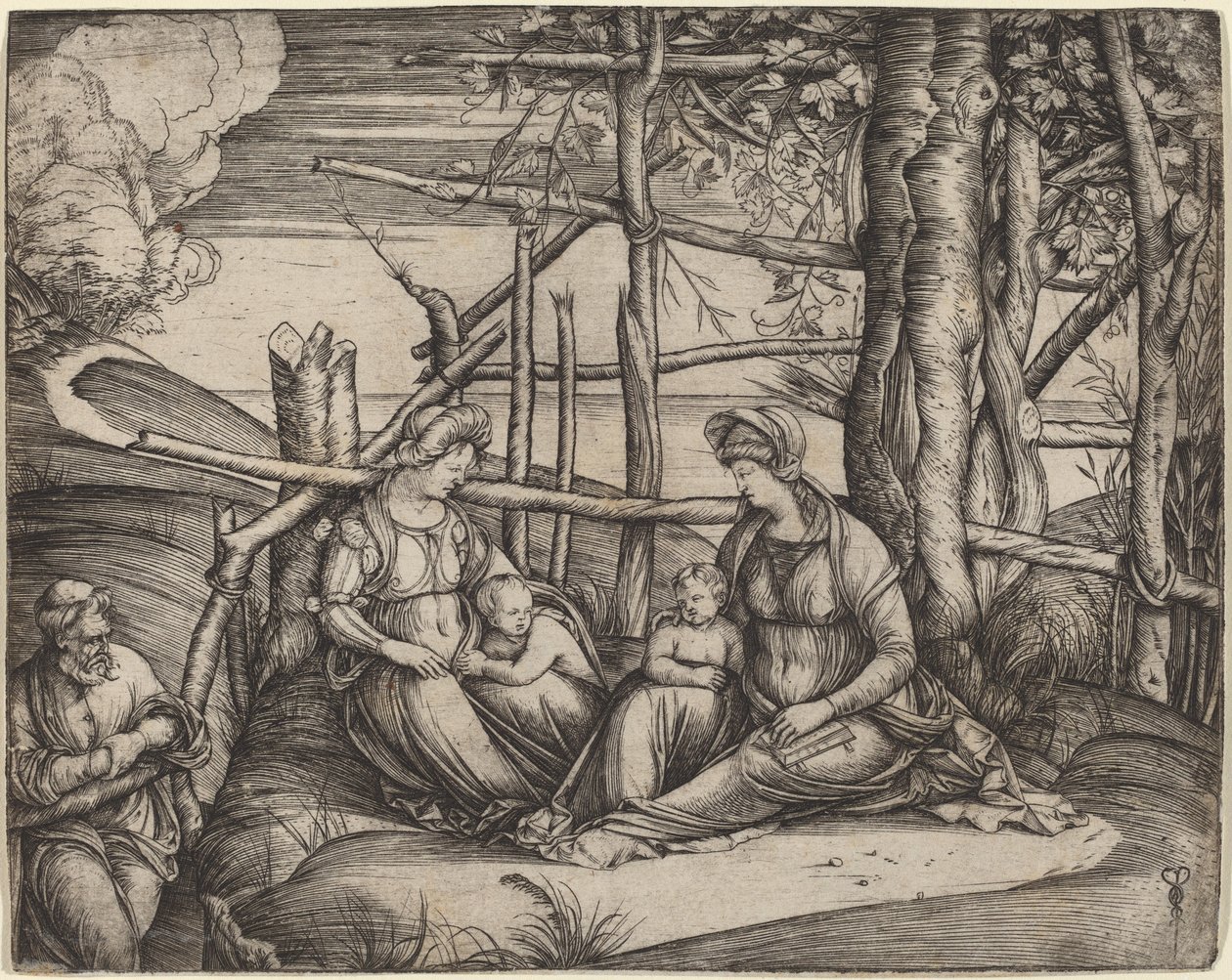 Heilige Familie mit der heiligen Elisabeth und dem kleinen Johannes dem Täufer von Jacopo de