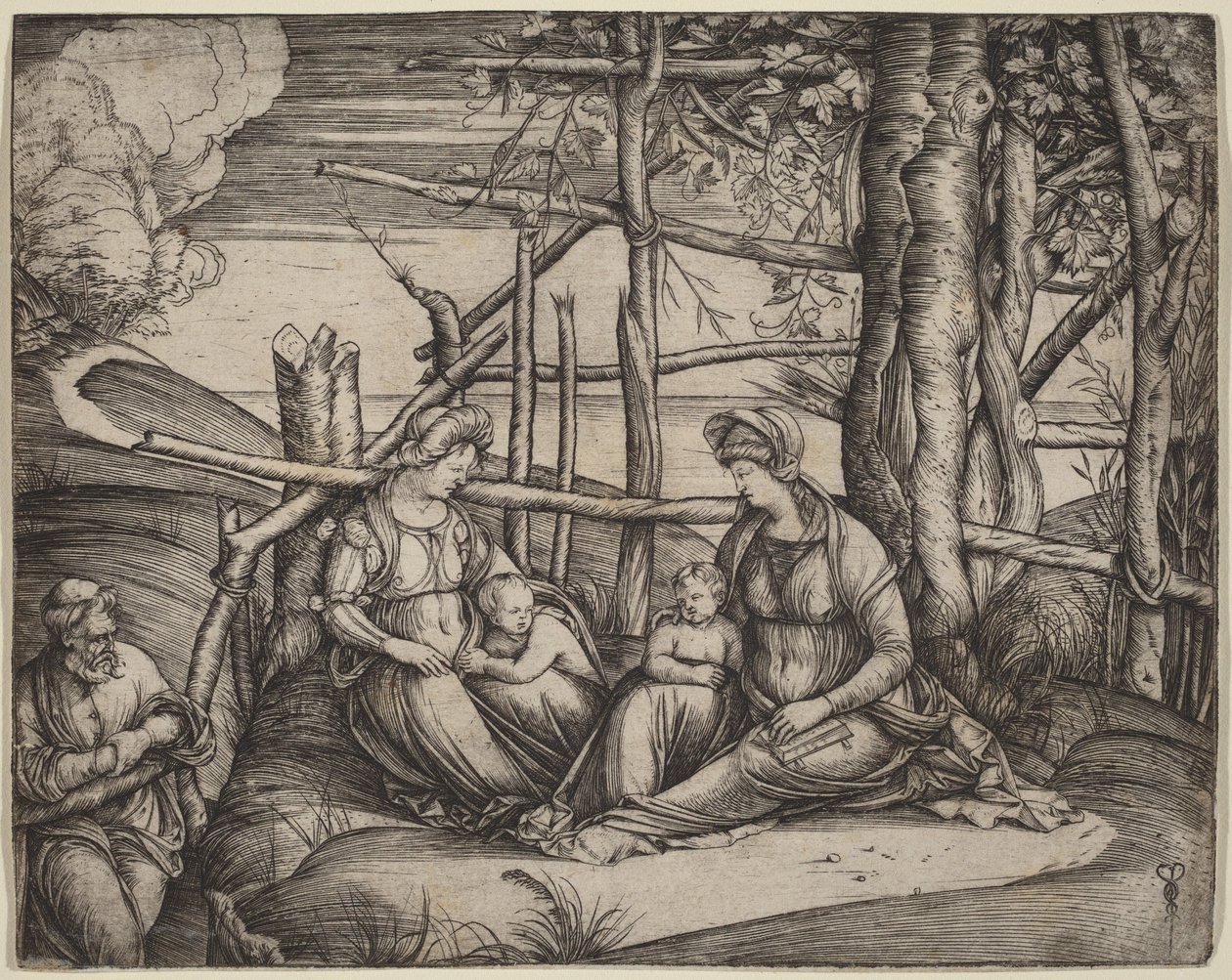 Heilige Familie mit der heiligen Elisabeth und dem kleinen Johannes dem Täufer von Jacopo de