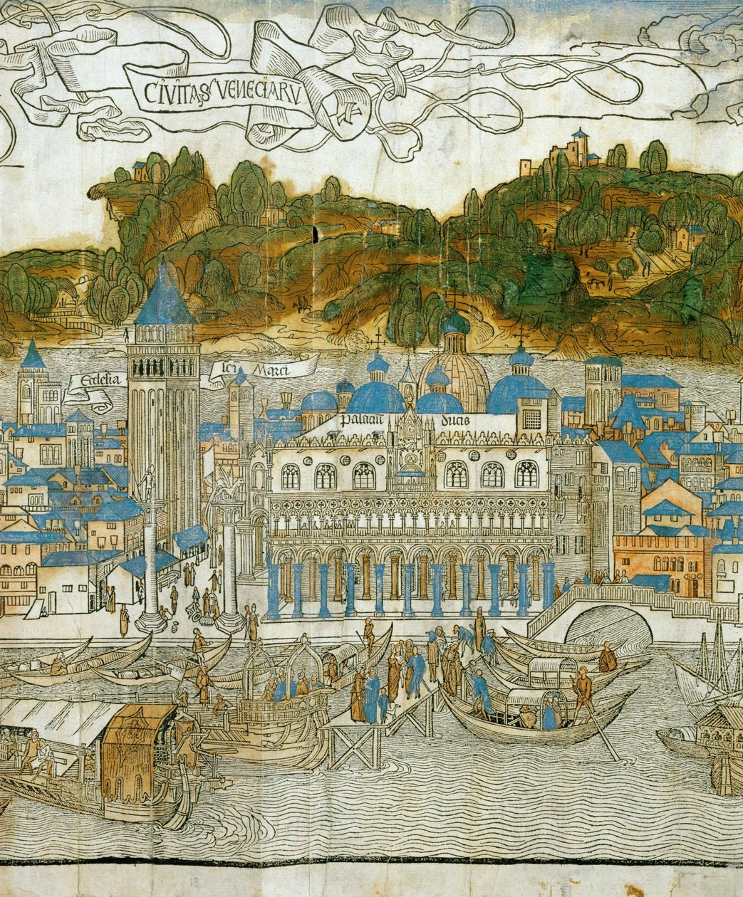 Venedig und der alte Campanile vor seiner Zerstörung durch ein Erdbeben, aus Pregrinatio in Terram Sanctam, erstmals gedruckt 1486 von Jacopo de