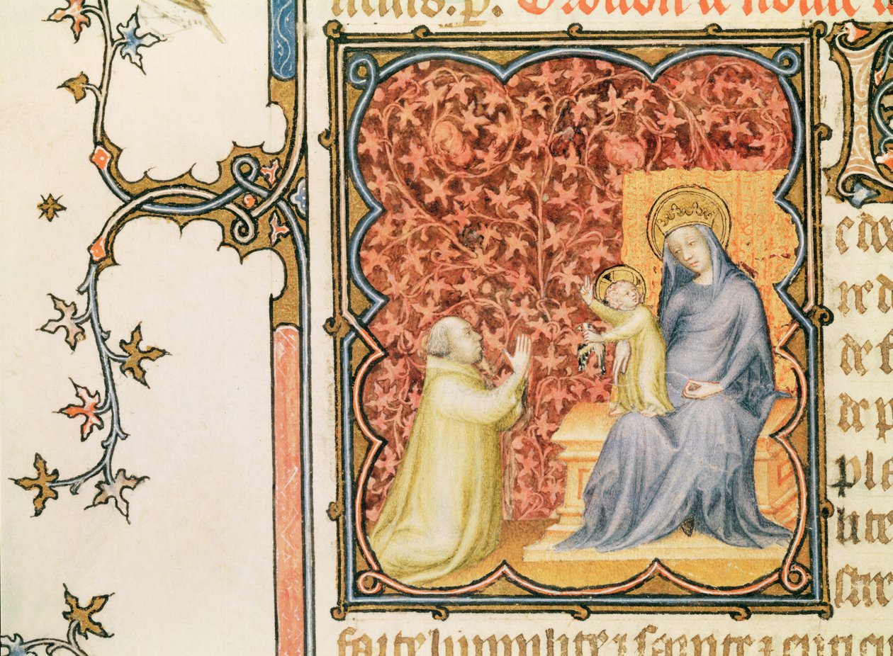Jean de France (1340-1416) Herzog von Berry betet vor der Jungfrau und dem Kind, aus Les Petites Heures de Duc de Berry, ca. 1385-90 von Jacquemart de Hesdin
