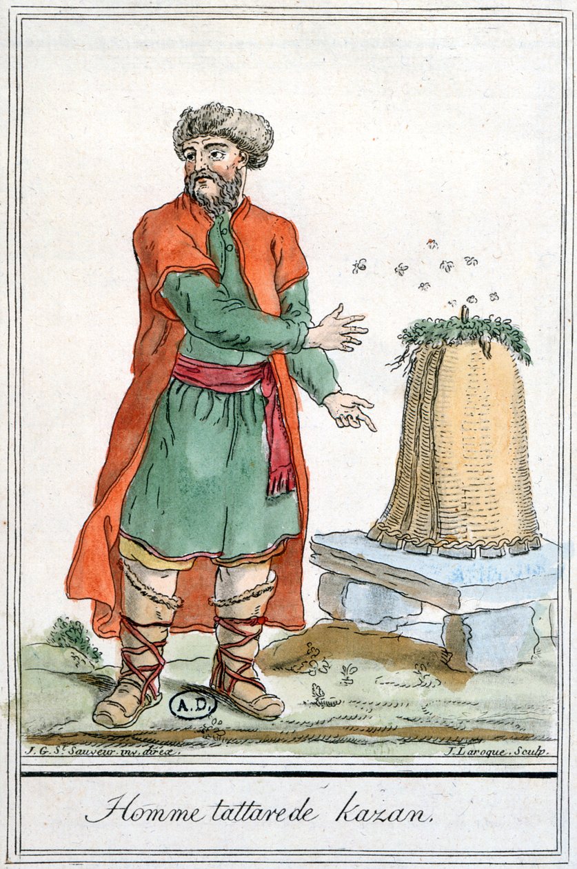 Tatarischer Mann aus Kasan mit einem Bienenstock, aus 