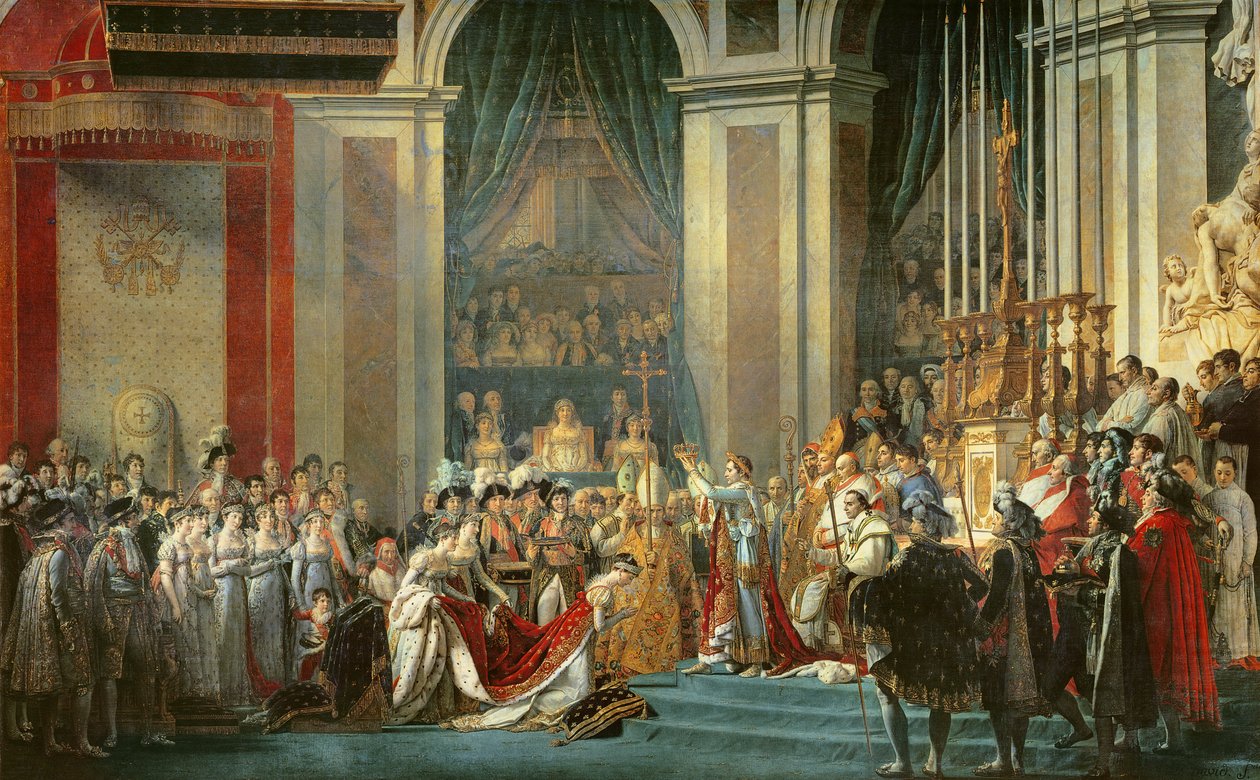 Die Weihe des Kaisers Napoleon und die Krönung der Kaiserin Josephine durch Papst Pius VII, 2. Dezember 1804, 1806-7 von Jacques Louis David