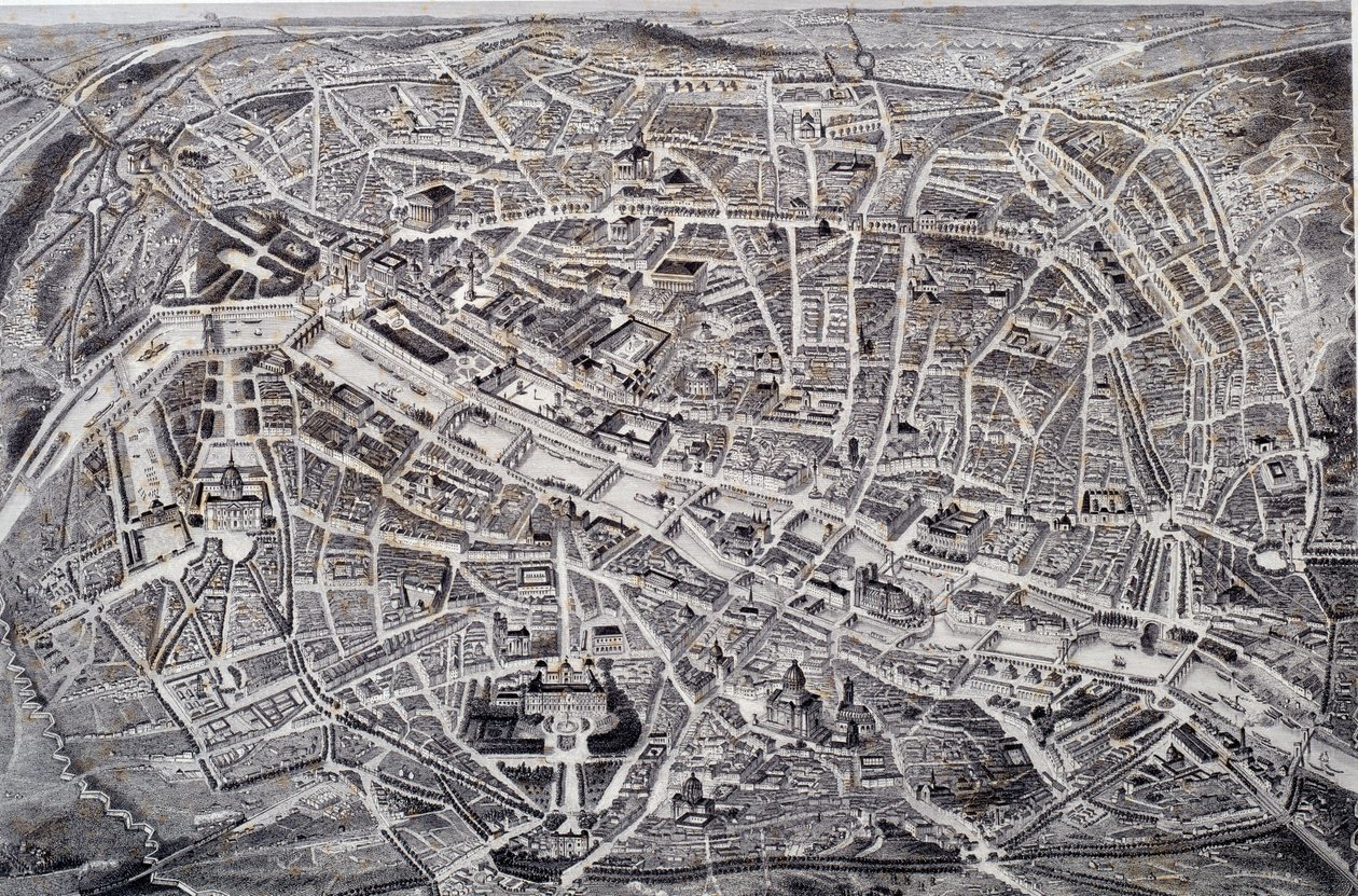 Reliefkarte von Paris und Umgebung mit Befestigungen. Gravur von Jacques Alphonse Testard (19. Jahrhundert) von Jacques Alphonse (after) Testard