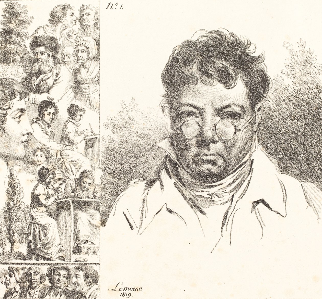 Selbstporträt und andere Köpfe, 1819 von Jacques Antoine Marie Lemoine