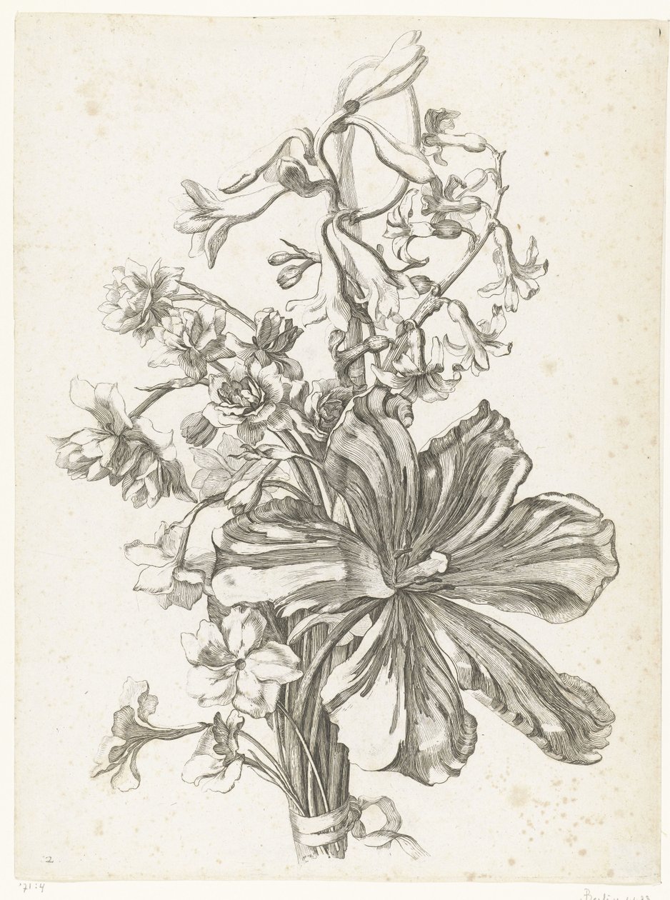 Blumenstrauß mit einer Tulpe, einer Hyazinthe, Brodiaea und Narzissen von Jacques Bailly (I)