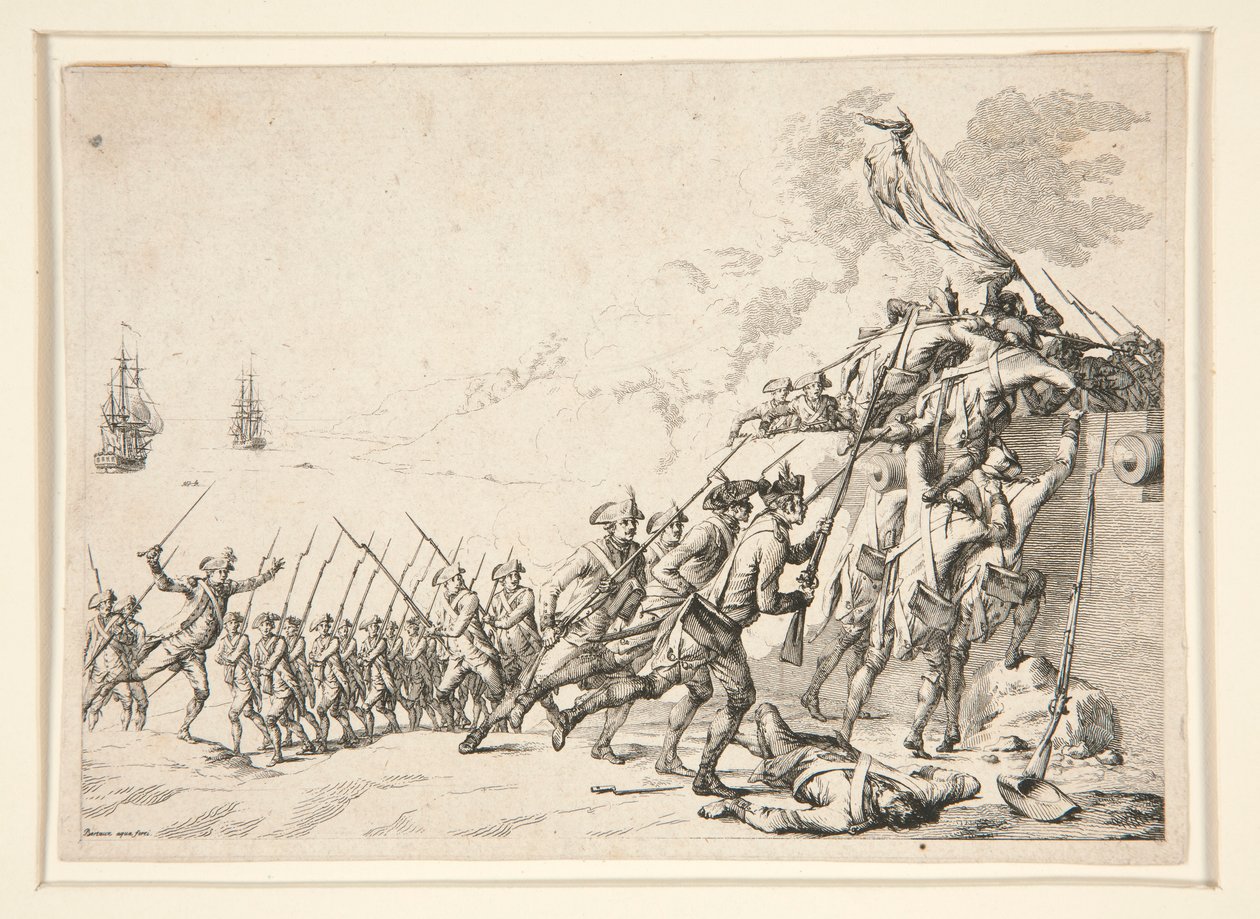 Angriff auf ein Fort vom Meer aus von Jacques Bertaux