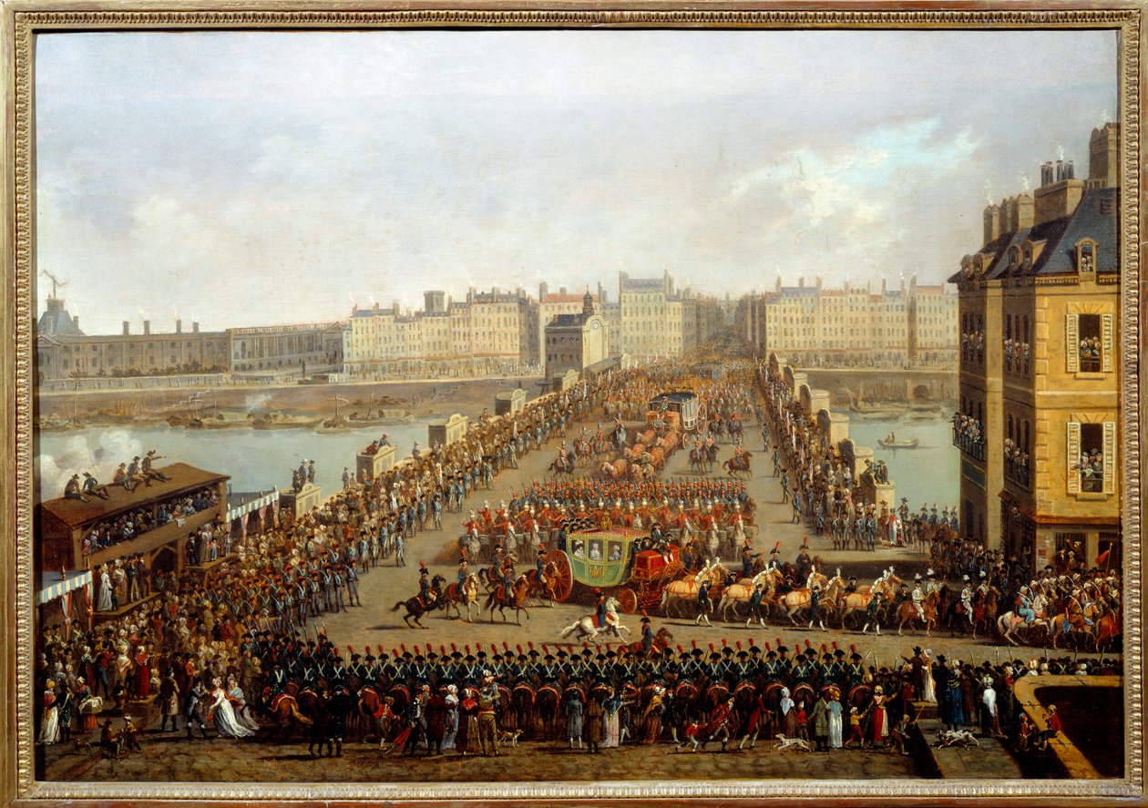 Überquerung der neuen Brücke durch den kaiserlichen Zug für die Zeremonie der Krönung Napoleons I. am 2. Dezember von Jacques Bertaux
