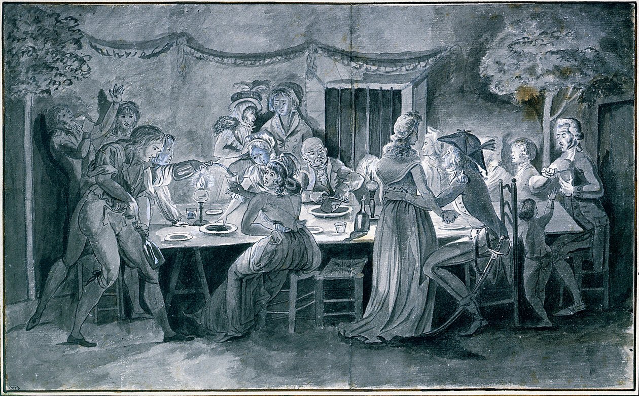 Hochzeitsessen während der Revolution, Zeichnung von Jacques Bertaux von Jacques Bertaux