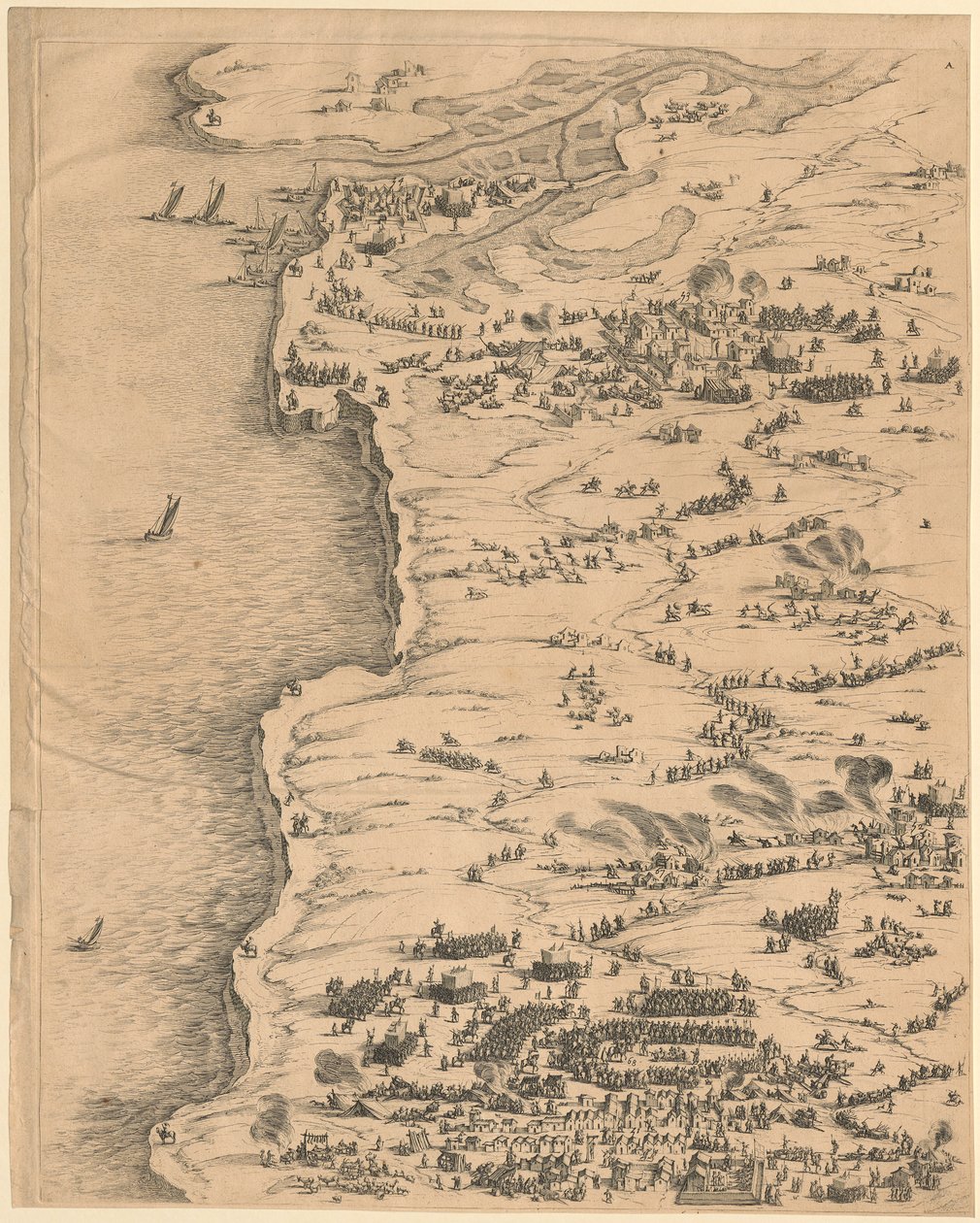 Tafel oben links aus "Belagerung von La Rochelle" von Jacques Callot