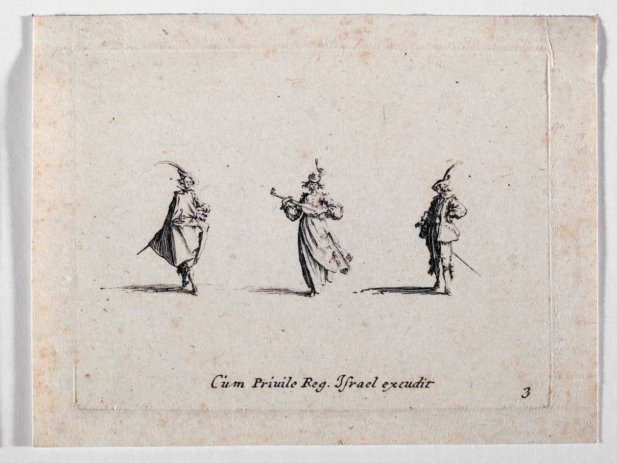 Eine Dame macht Musik und zwei Kavaliere, aus von Jacques Callot