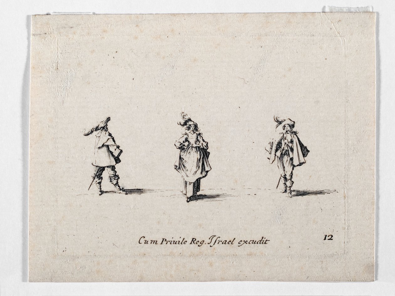 Eine Dame mit Federhut und zwei Kavaliere, aus von Jacques Callot