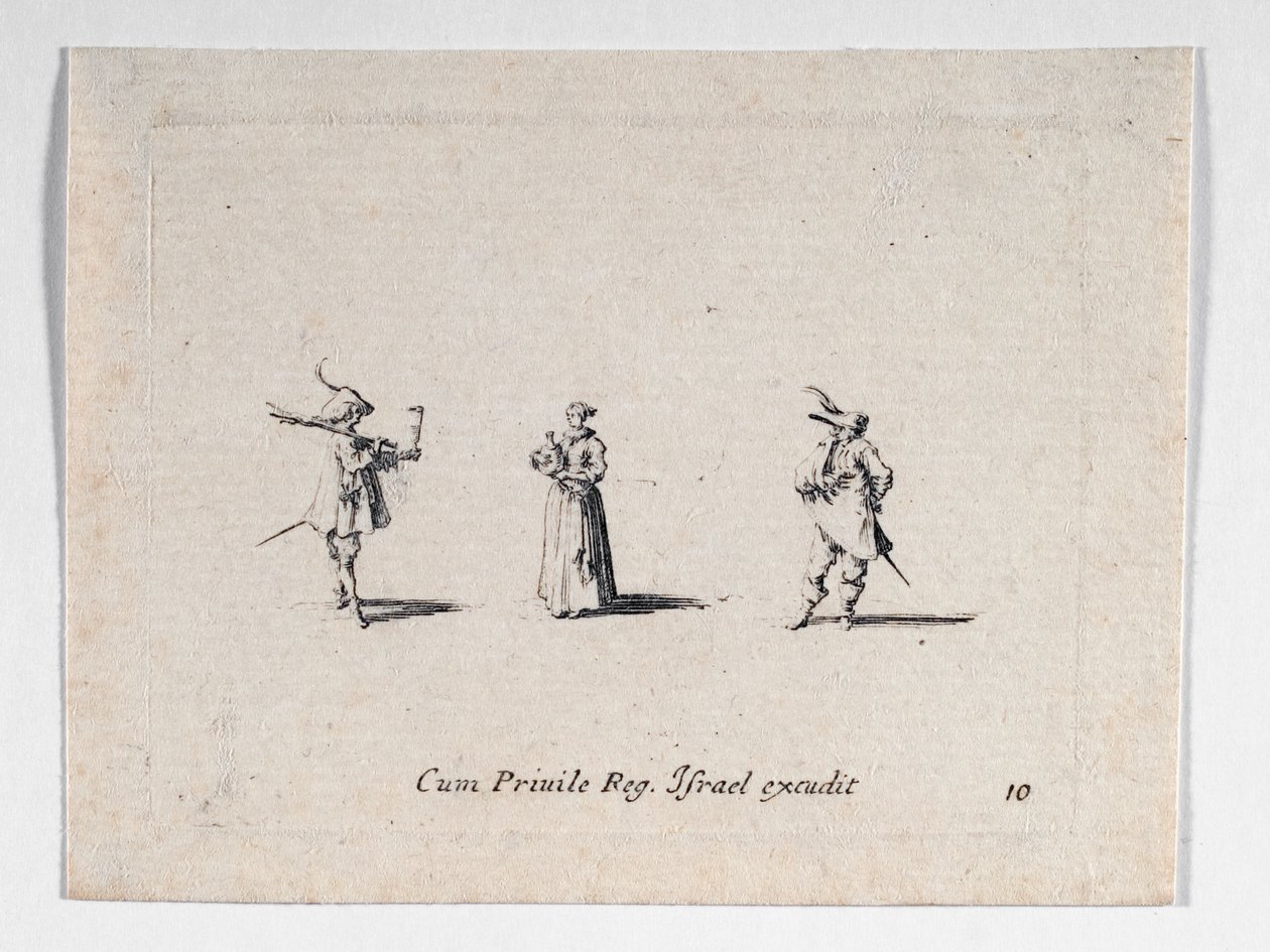 Eine Dame mit einer Weinflasche und zwei Kavaliere von Jacques Callot