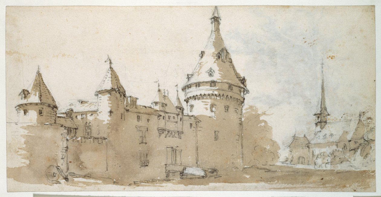Ein turmbewehrtes Schloss und eine Kirche von Jacques Callot