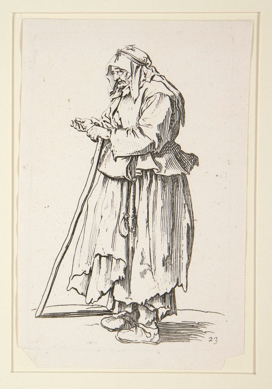 Bettlerin, die Almosen erhält, aus Die Bettler (La mendiante venant de recevoir la charite) von Jacques Callot