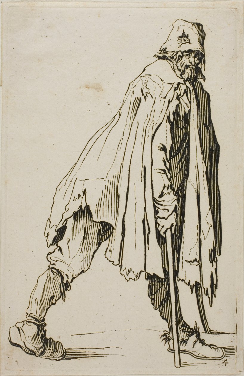Bettler auf Krücken mit Hut, Platte vier aus Die Bettler von Jacques Callot