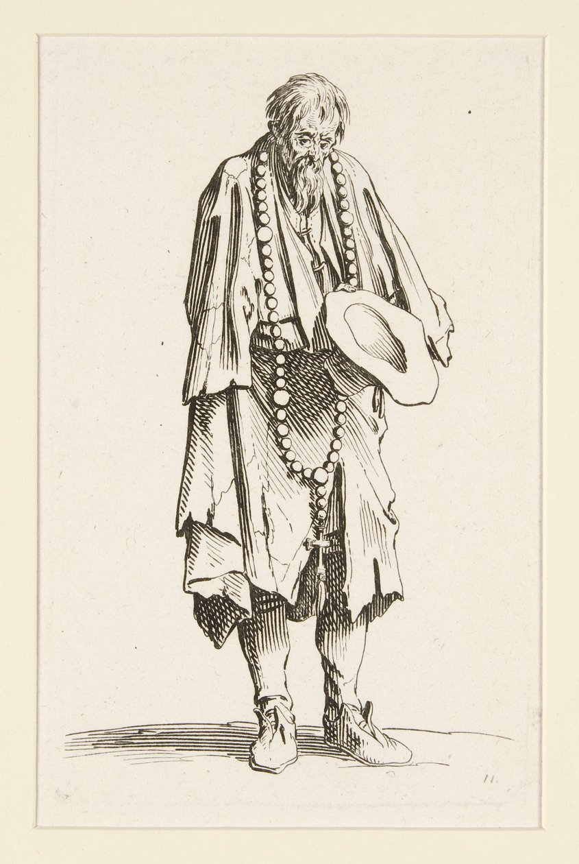 Bettler mit einem Rosenkranz, aus Die Bettler (Le mendiant au rosaire) von Jacques Callot