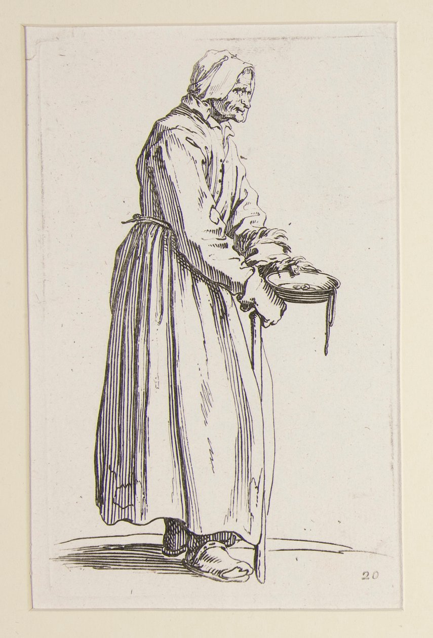 Bettlerin, die eine Schale trägt, aus Die Bettler (La mendiante à la sébille) von Jacques Callot