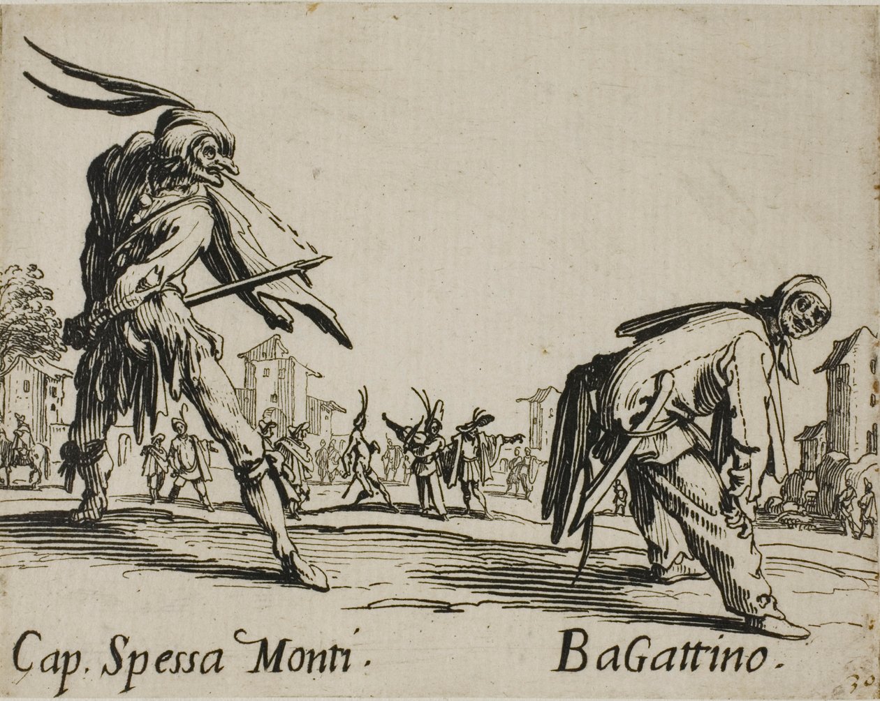 Capitan Spessa Monti - Begattino, Tafel 10 aus Balli di Sfessania von Jacques Callot