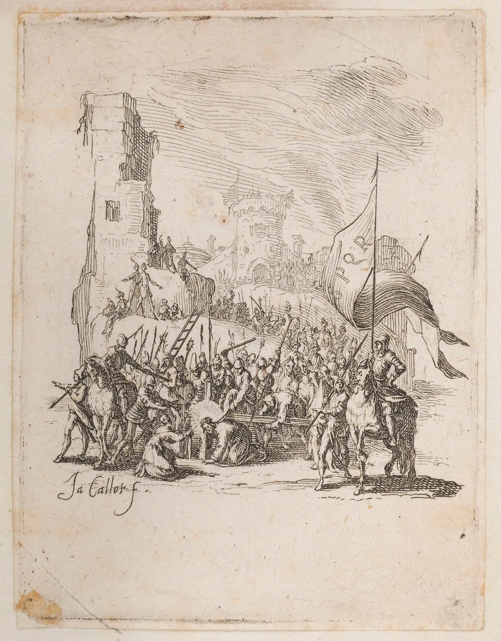 Christus trägt das Kreuz, Nr. 10 von 11 aus La Petite Passion von Jacques Callot