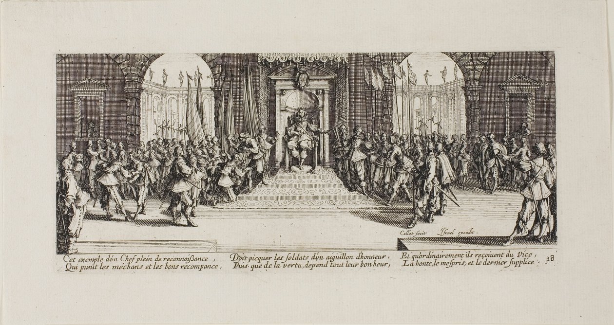 Verteilung der Belohnungen, Platte achtzehn aus Die Elenden des Krieges von Jacques Callot