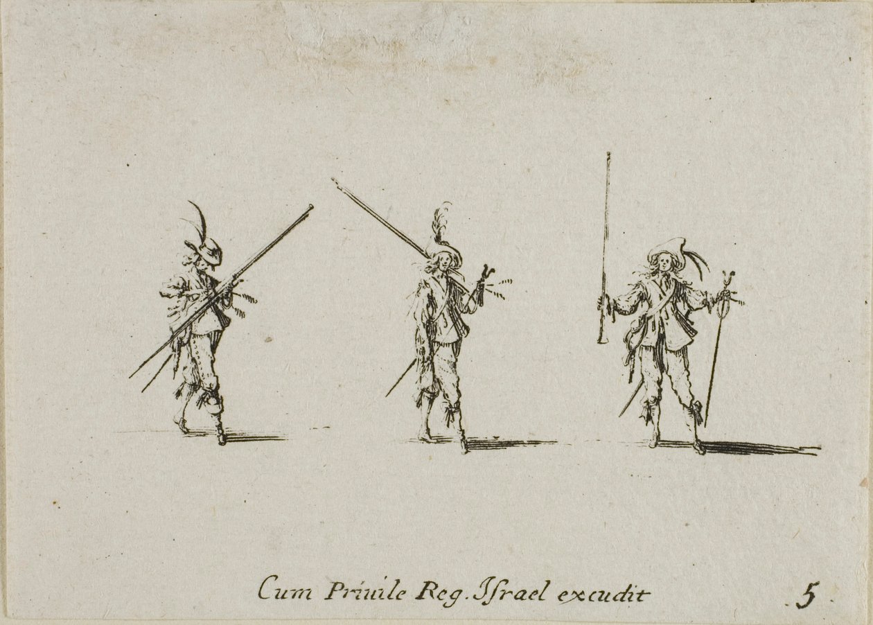Übung mit geneigten Piken, Platte fünf aus den Militärübungen von Jacques Callot