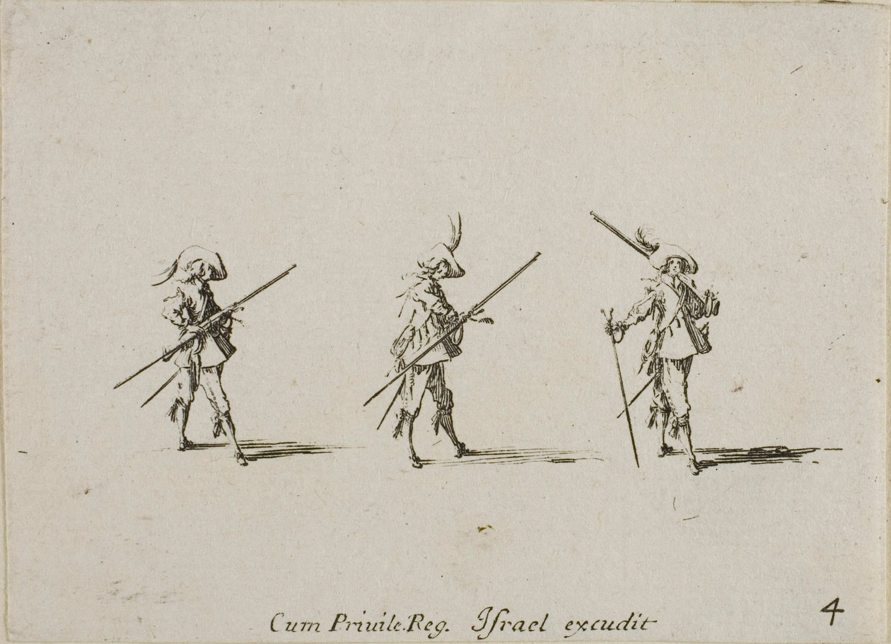 Übung mit dem Musket, Tafel vier aus Die Militärübungen von Jacques Callot