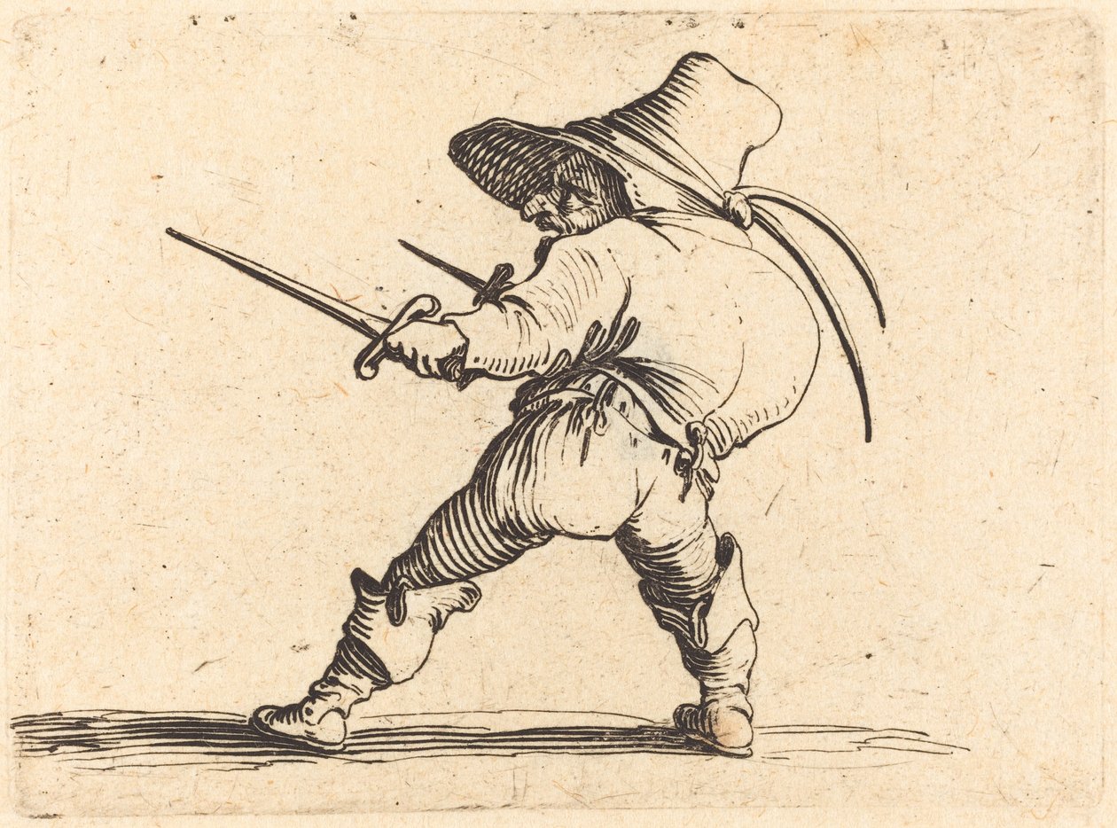 Duellant mit Schwert und Dolch von Jacques Callot