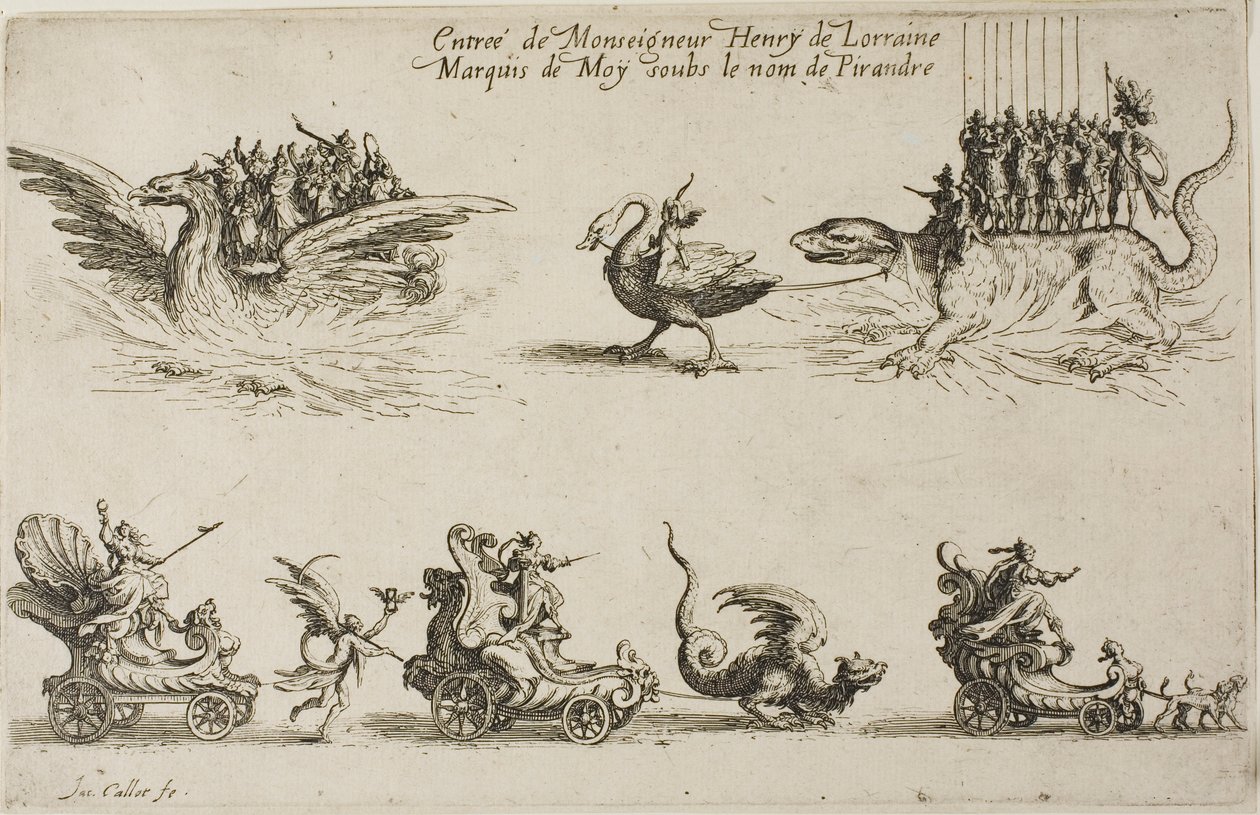 Einzug von Monseigneur Henry de Lorraine, Marquis de Moy, unter dem Namen Pirandre, aus "Der Kampf an der Barriere" von Jacques Callot