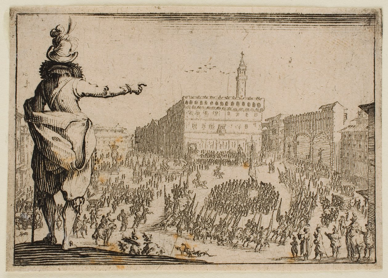 Fest auf der Piazza Signoria in Florenz, aus „Die Kaprizen“ (Florenz-Ausgabe) von Jacques Callot