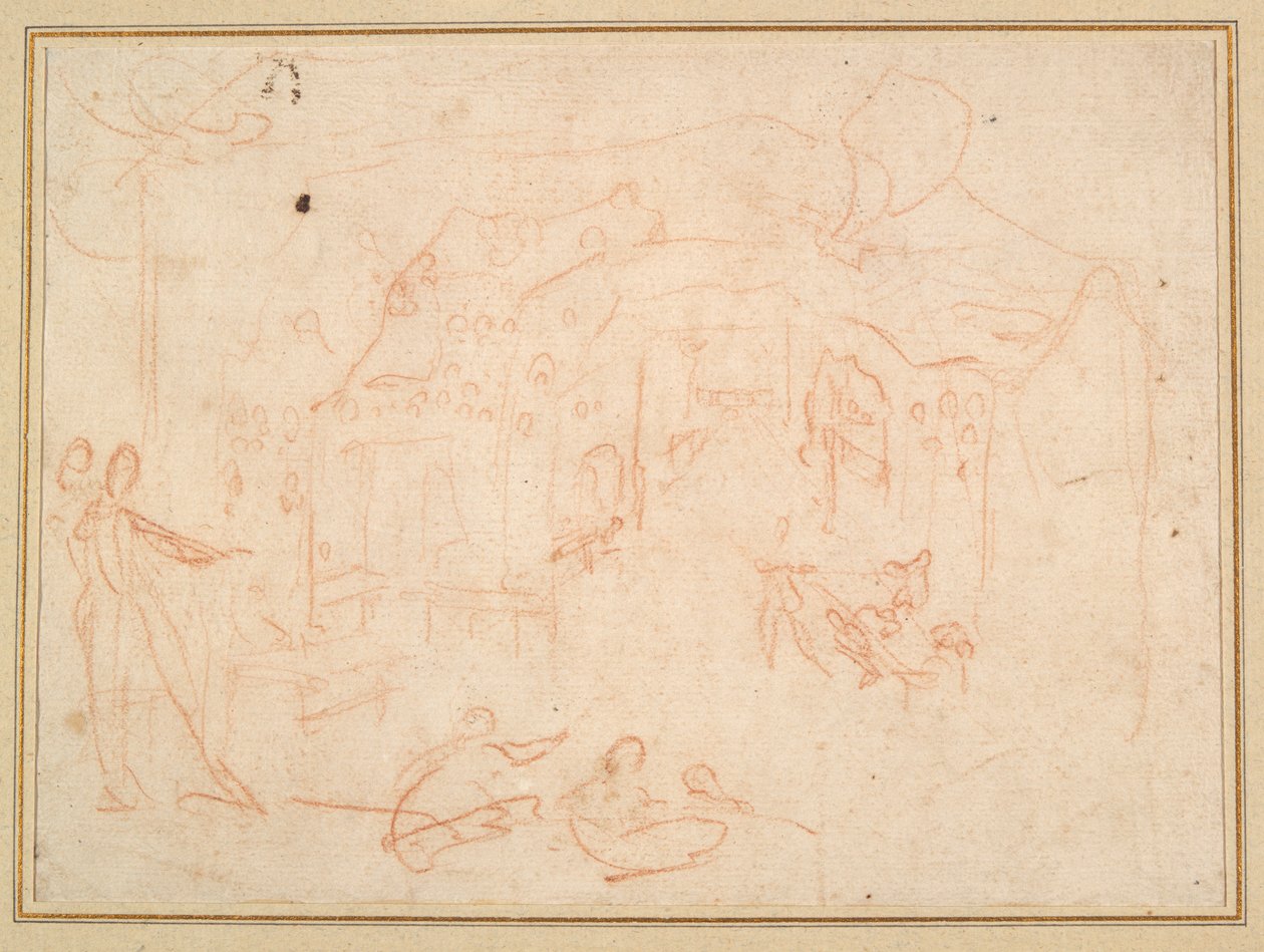 Figurenstudien (recto); Ein Bühnenbild (verso) von Jacques Callot