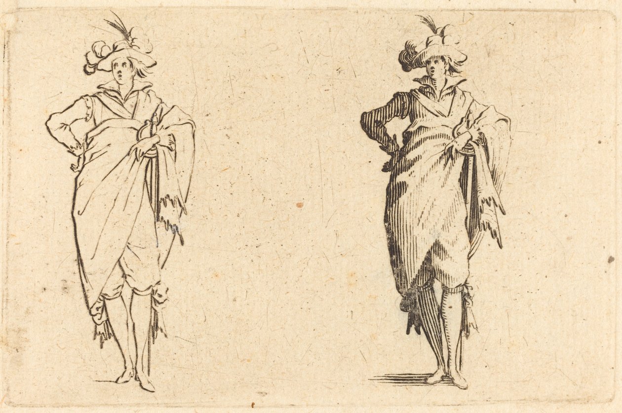 Herr von vorne gesehen mit Hand an der Hüfte, ca. 1622 von Jacques Callot